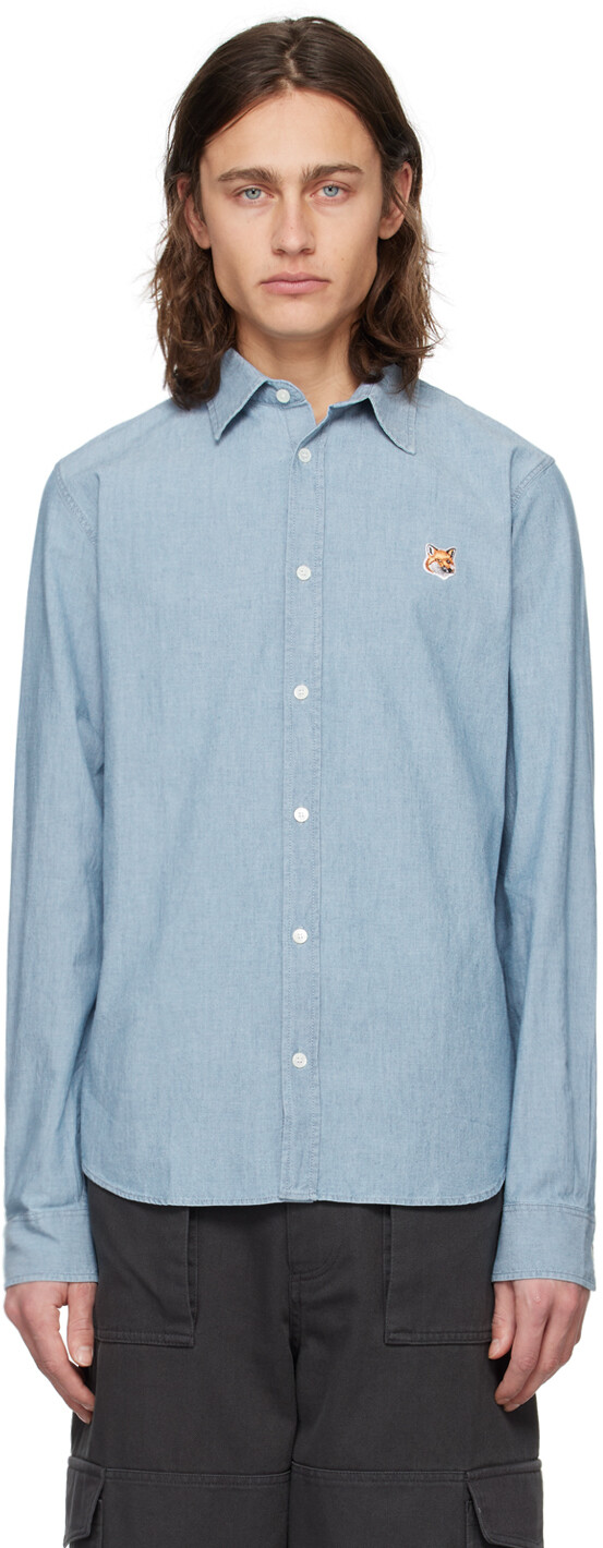 

Рубашка с изображением голубой лисицы Maison Kitsune, индиго