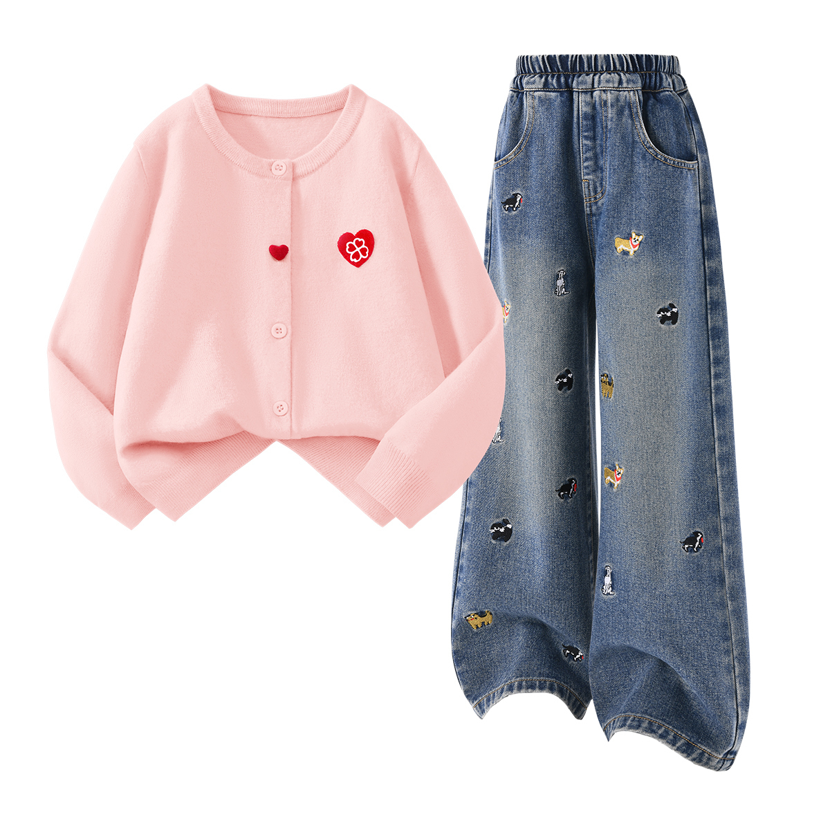 Детская повседневная спортивная одежда Disney, [Thickened And Fleece-Lined]Dihg Heart-Shaped Hook-And-Loop K Grass Green+Solid Color Denim Blue — фото 2