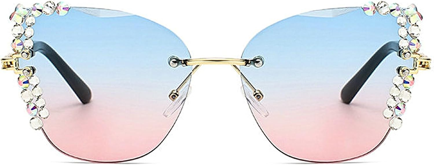 

Женские солнцезащитные очки COTIA без оправы, квадратной формы, «кошачий глаз», с бриллиантами, модные, блестящие, со стразами, для активного отдыха и повседневной носки, модель W38, Blue Pink