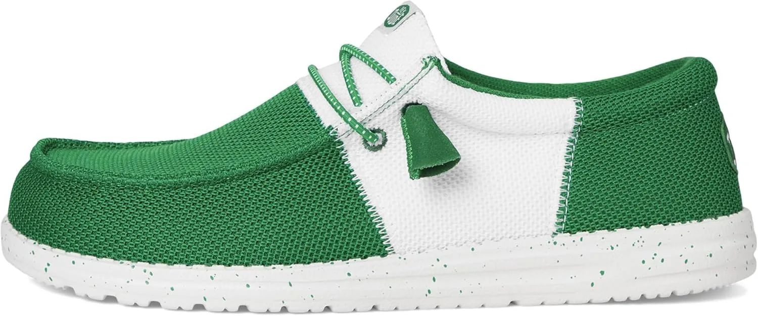 Мужские лоферы HEYDUDE Wally Tri Varsity из сетчатой ткани, белый/зеленый — фото 4