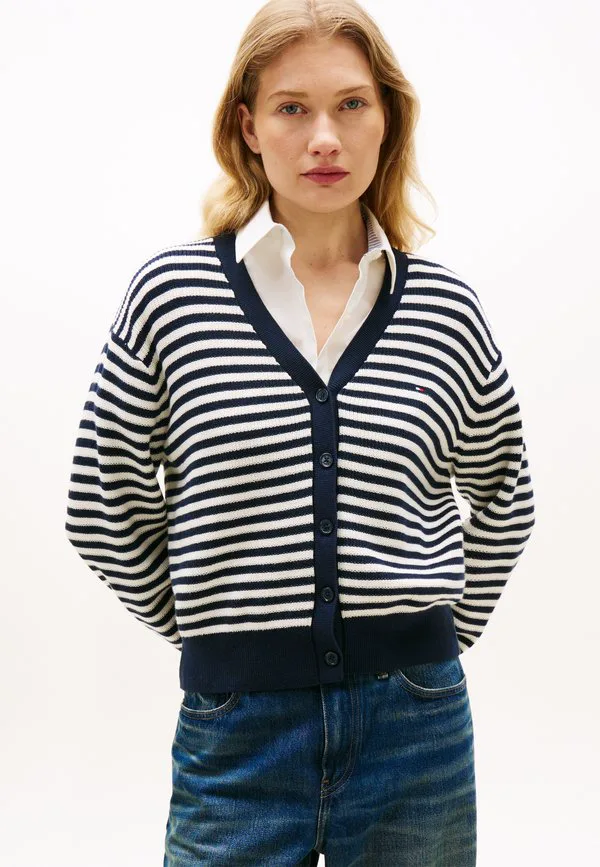 Кардиган из тонкой вязки с v-образным вырезом свободного кроя Tommy Hilfiger, Ivory/Dark Navy