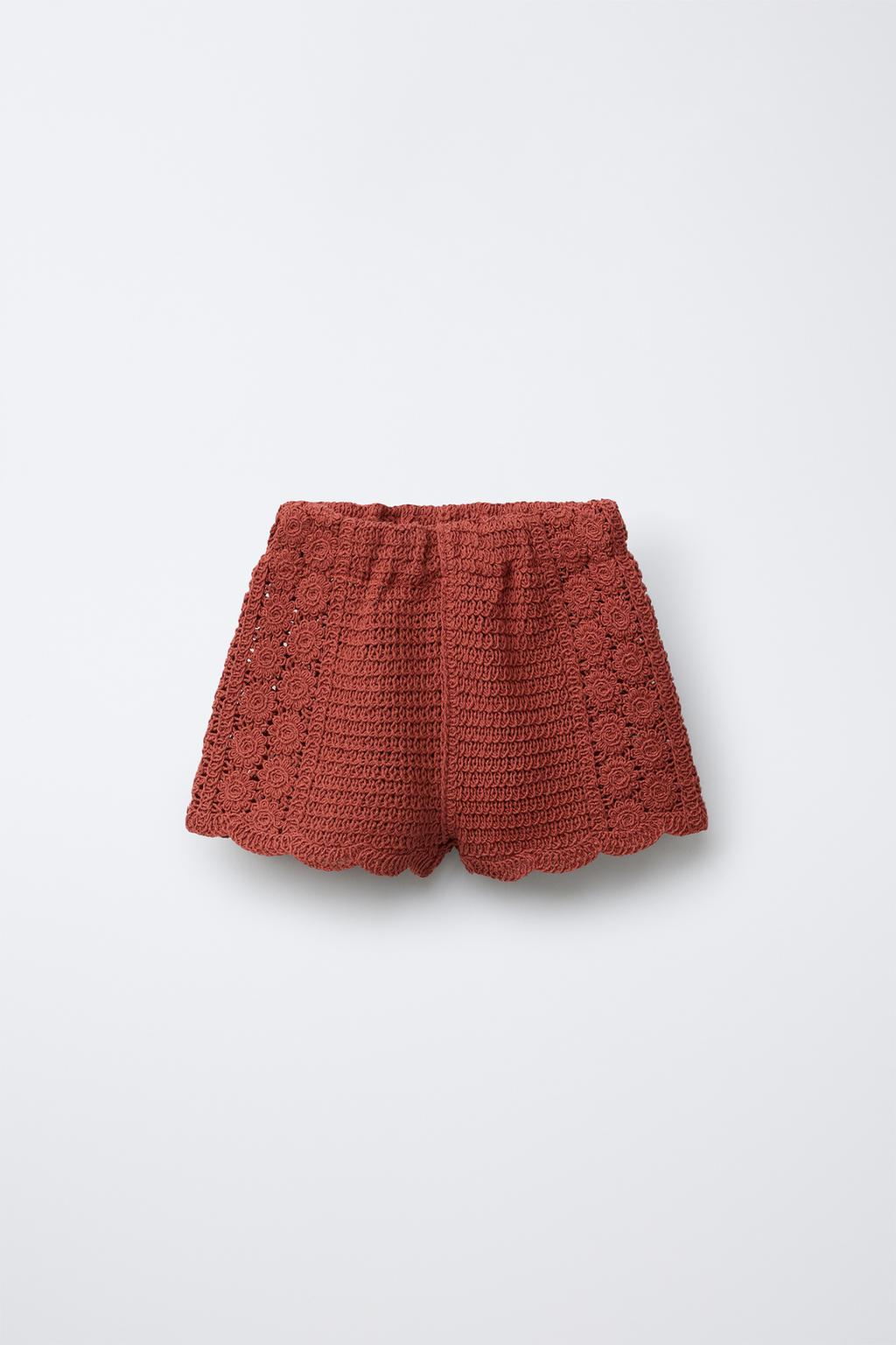 

Шорты-бермуды вязаные крючком ZARA, цвет Brick