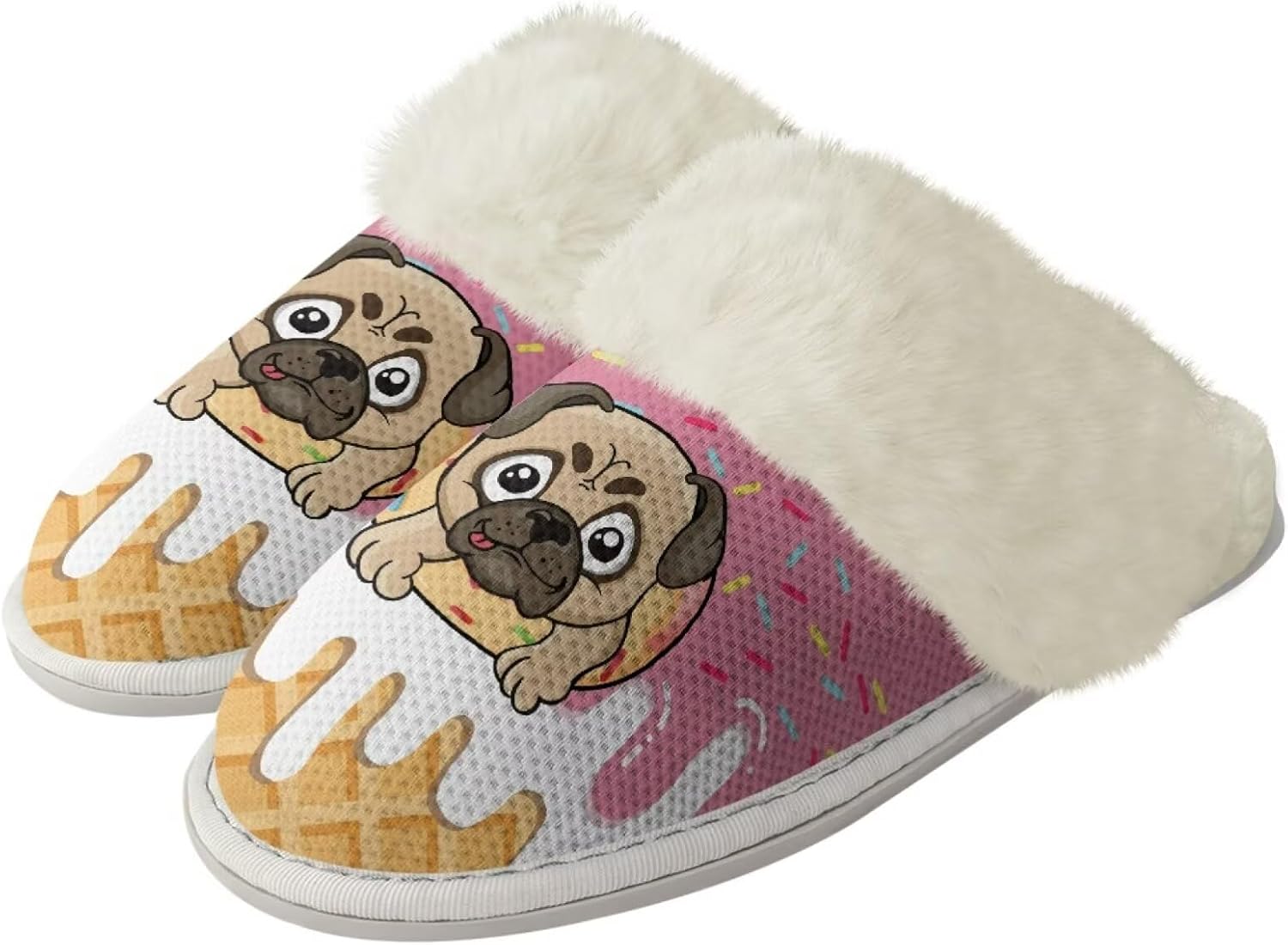 

Мягкие тапочки для женщин и мужчин, плюшевые теплые тапочки, уютные домашние тапочки для спальни с пушистым воротником Jiquruby, Dog Ice Cream