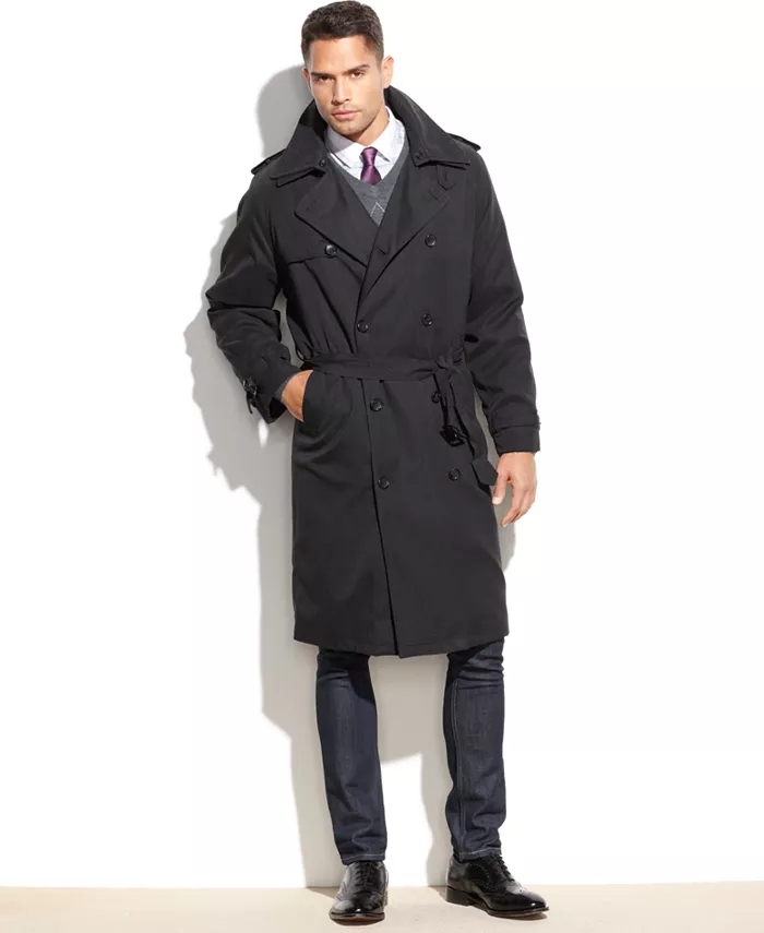 

Мужской классический плащ с поясом Iconic Belted Trench Raincoat London Fog, черный
