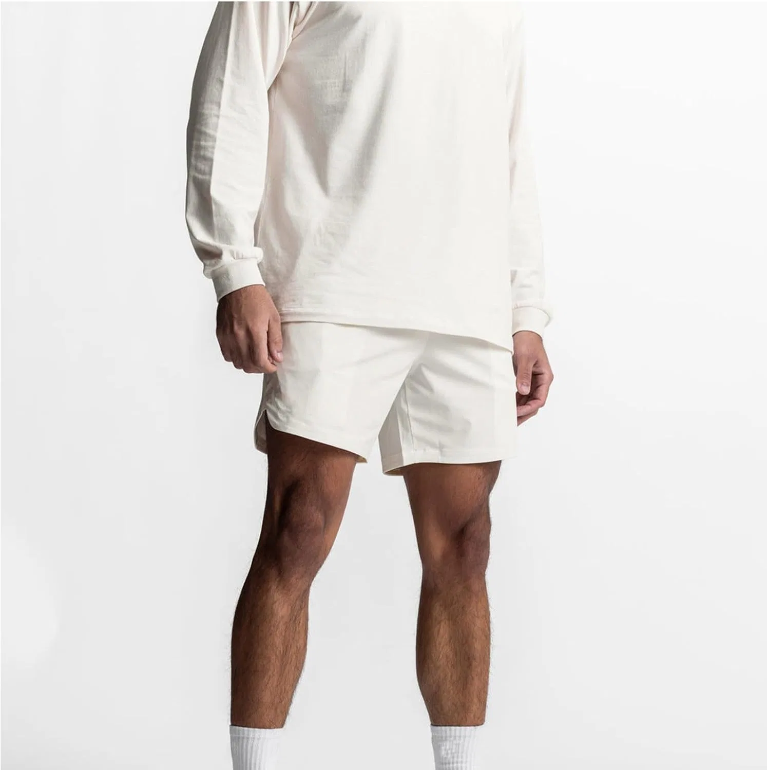 Мужские шорты прямые легкие с эластичным поясом на завязках, White — фото 2