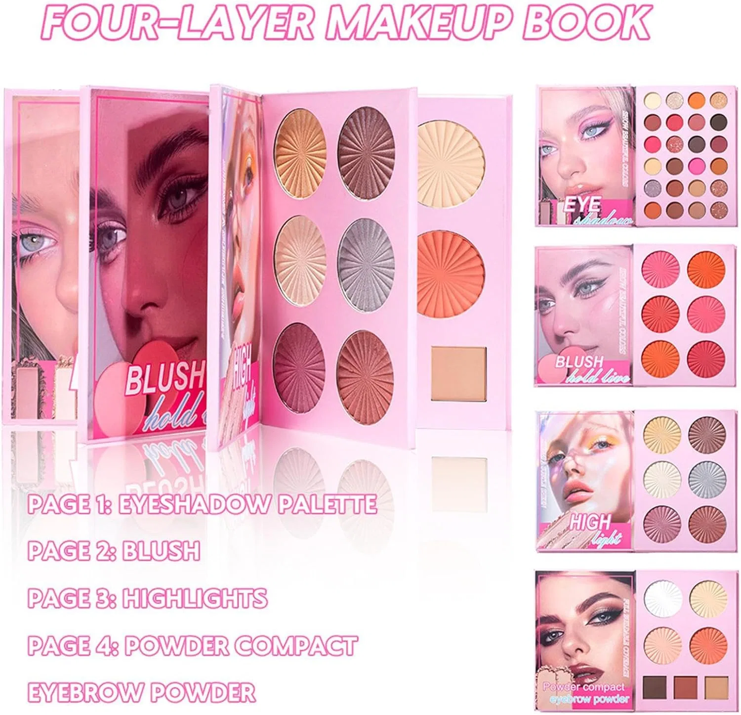 Палетка макияжа Makeup Book Palette, 43 цвета, водостойкая, матовая и шиммерная, 1 шт — фото 4
