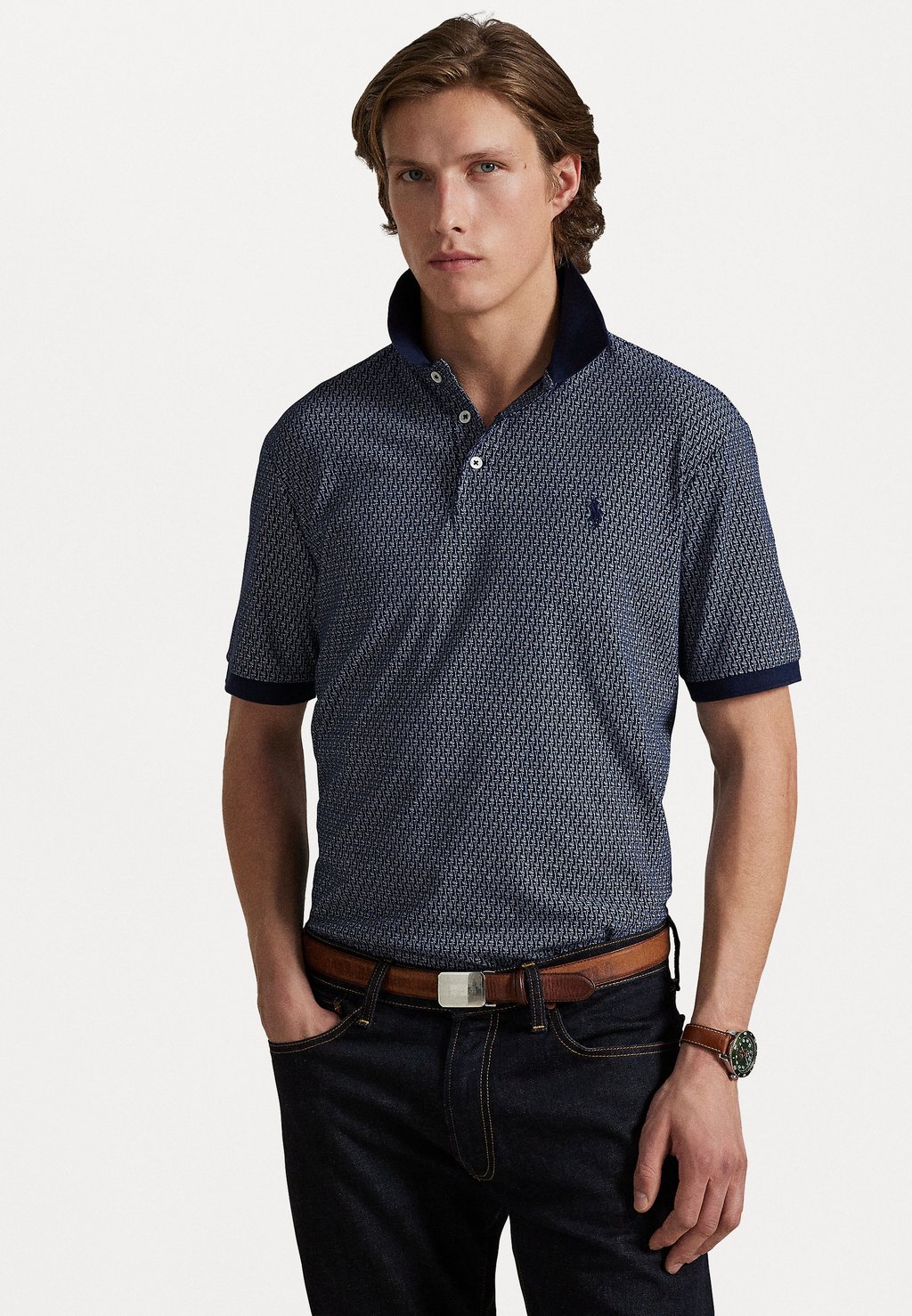 

Рубашка поло Custom Slim Fit Stretch Mesh Polo Shirt Polo Ralph Lauren, темно-синий