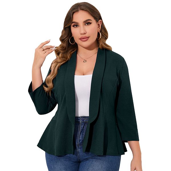 

Повседневный блейзер Plus size для женщин, открытый, легкий, для офиса Clearflower, Bluish Green