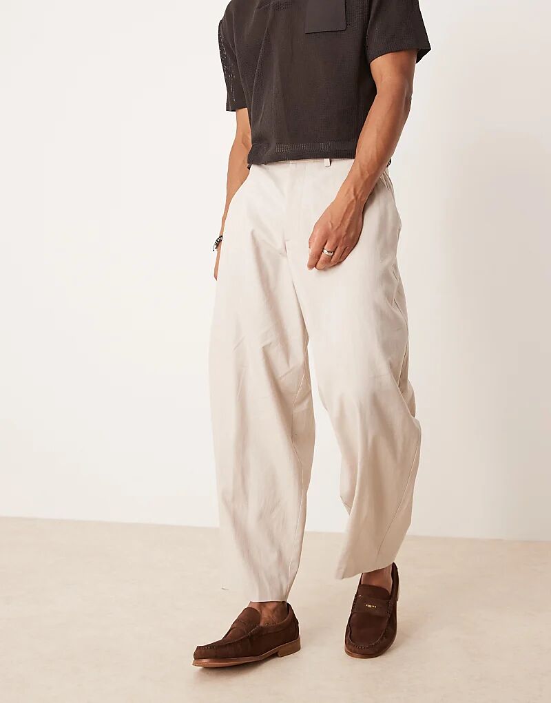 

Брюки-бочонки ASOS DESIGN из смеси льна бежевого цвета