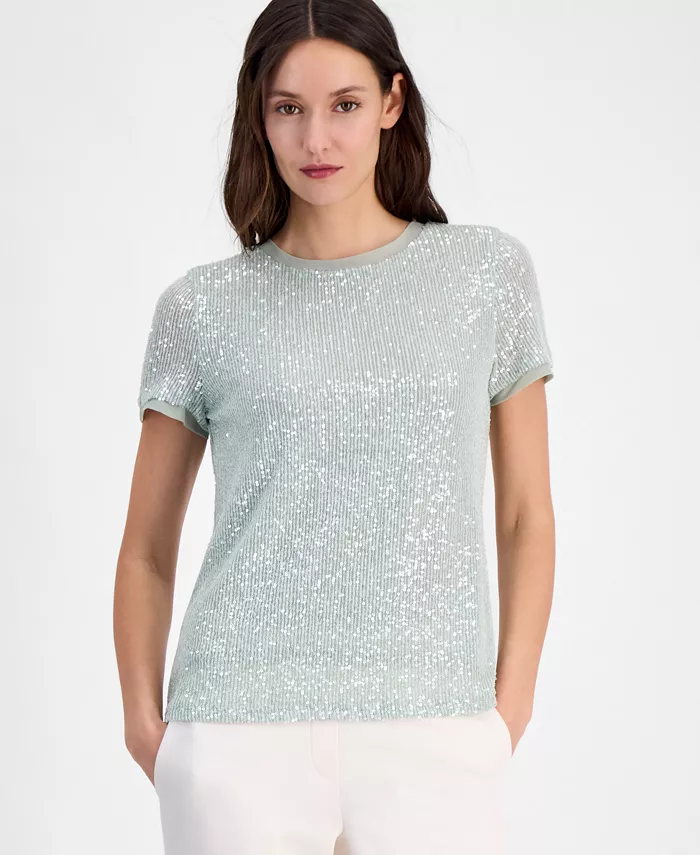 

Женская футболка с пайетками Anne Klein, зеленый