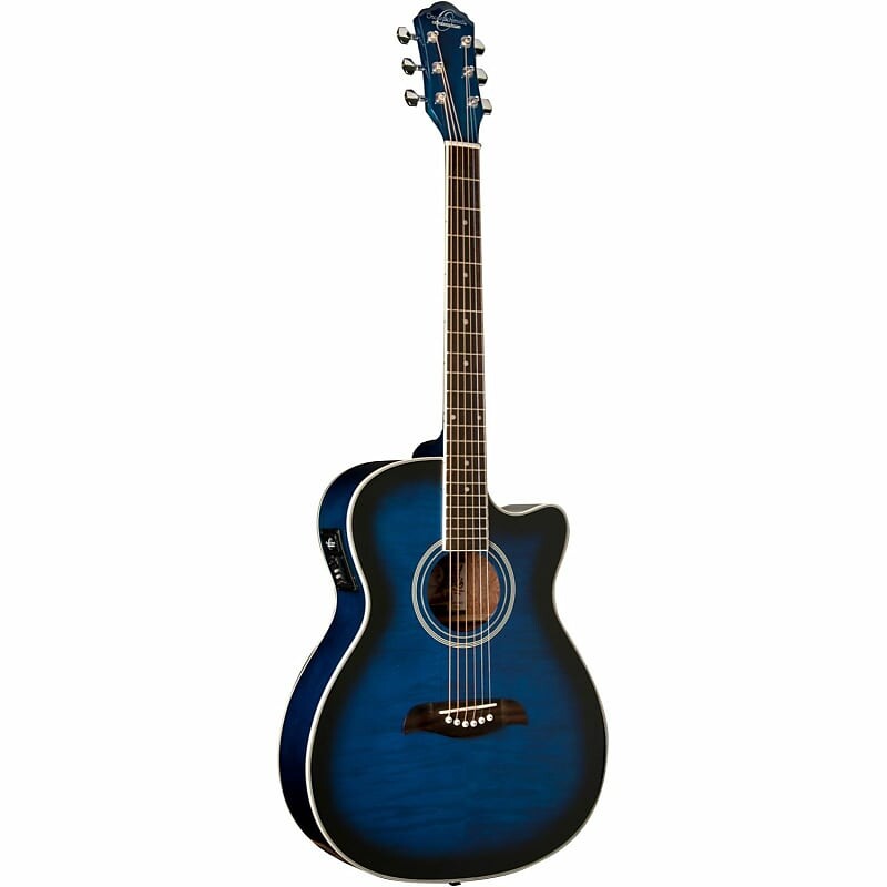 

Акустическая гитара Oscar Schmidt OACEFTBL Auditorium Cutaway Acoustic Electric Guitar, Flame Trans Blue
