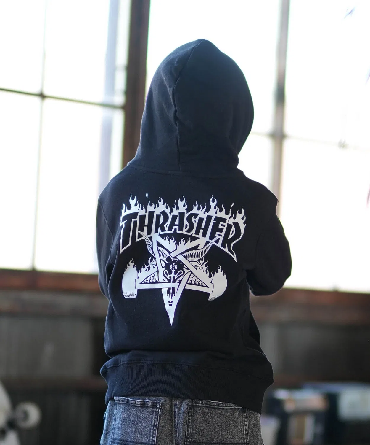 Детская парка THRASHER с принтом, хлопок, цвет серый меланж — фото 2