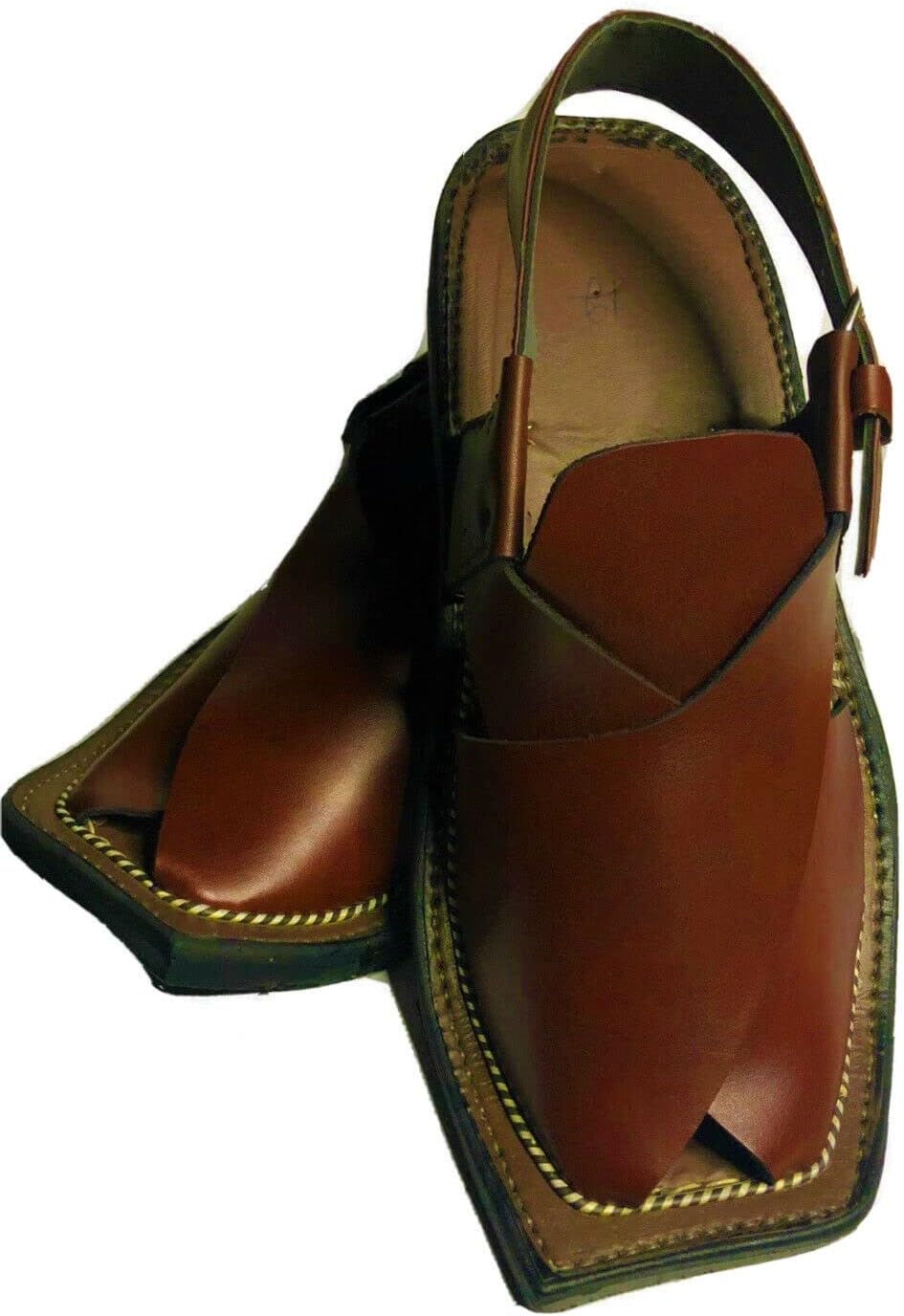 

Мужские пещавари кожаные сандалии/шлепанцы ручной работы с обрамлением, черного/коричневого/двухцветного оттенка Generic