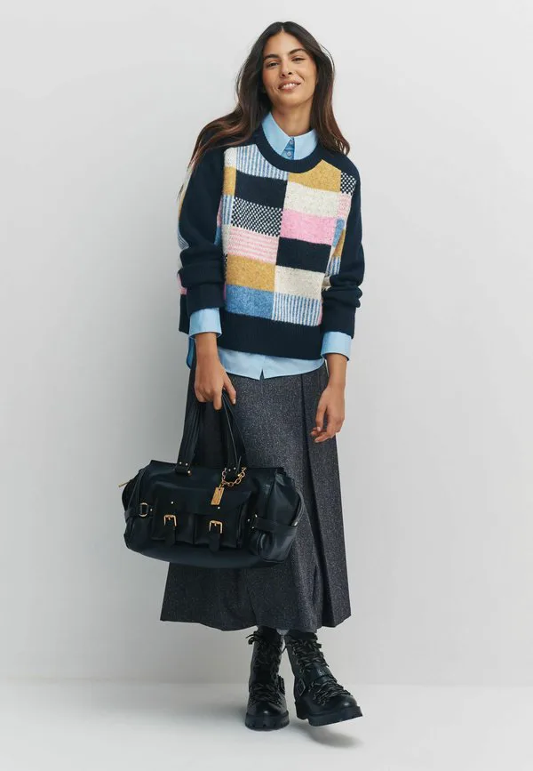 Свитер с круглым вырезом, укороченный Next, Navy Blue Multi Patched — фото 2