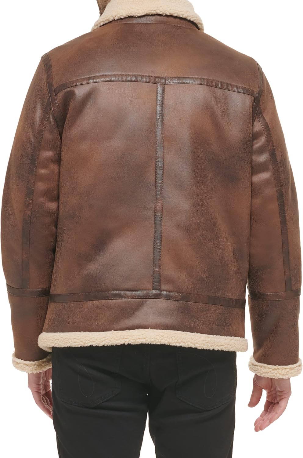 Мужская куртка Calvin Klein из искусственной кожи - бомбер с подкладкой из овчины, Shearling Lined Brown — фото 4