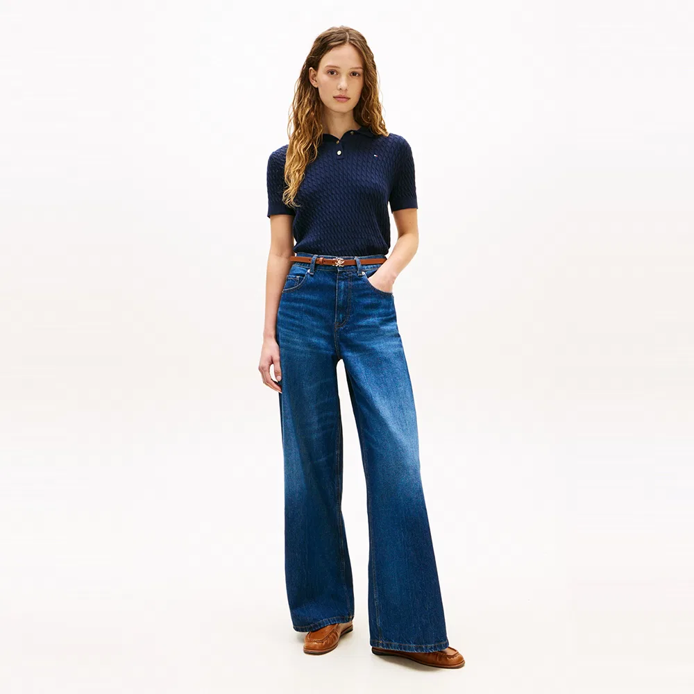 Женский хлопковый свитер-поло с косами тёмно-синий от Tommy Hilfiger Women — фото 2