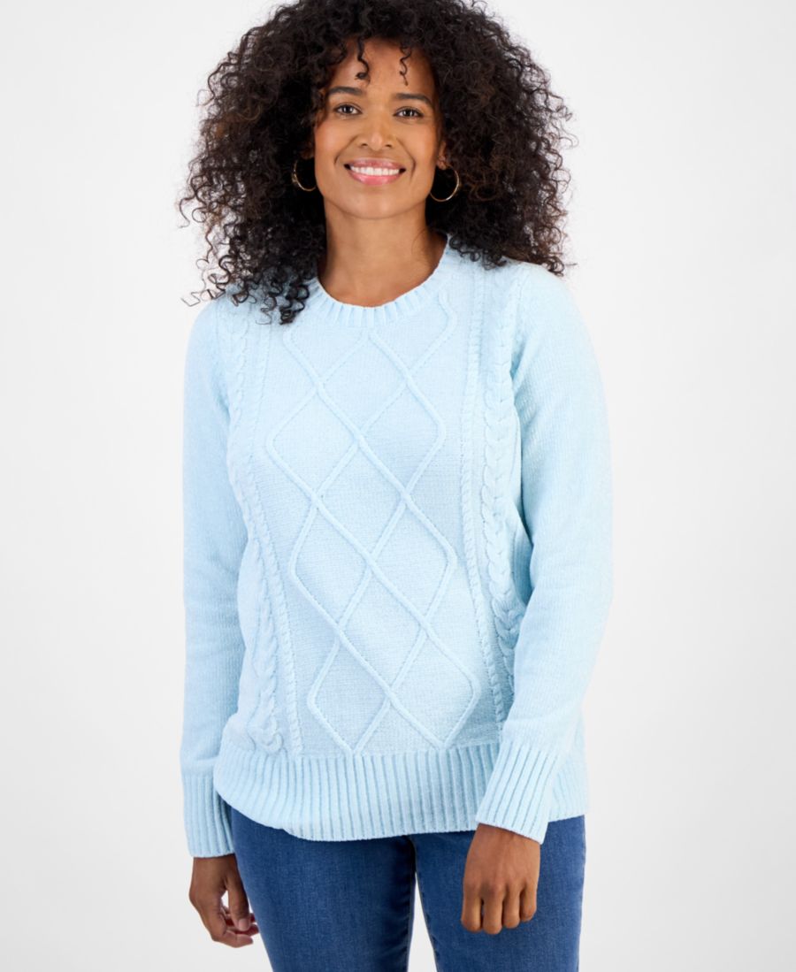 

Женский свитер из синели с круглым вырезом, размеры PXS-4X Style & Co, Blue Glow
