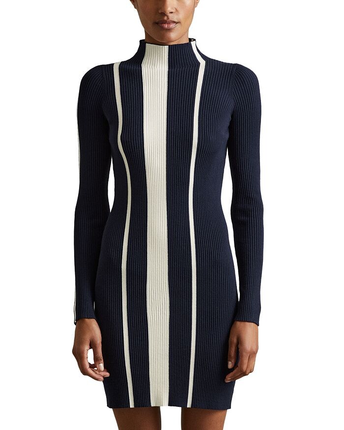 

REISS Kelli Трикотажное платье в полоску в рубчик, синий