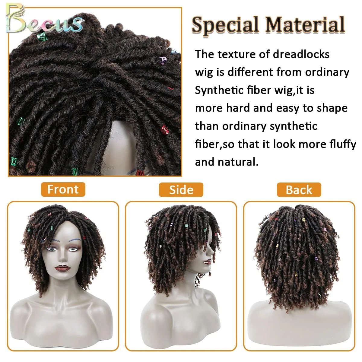 Женский парик Becus Afro Dreadlocks, смешанный черно-коричневый, 31.75 см Becus, Black Mix Brown (Braided) — фото 2