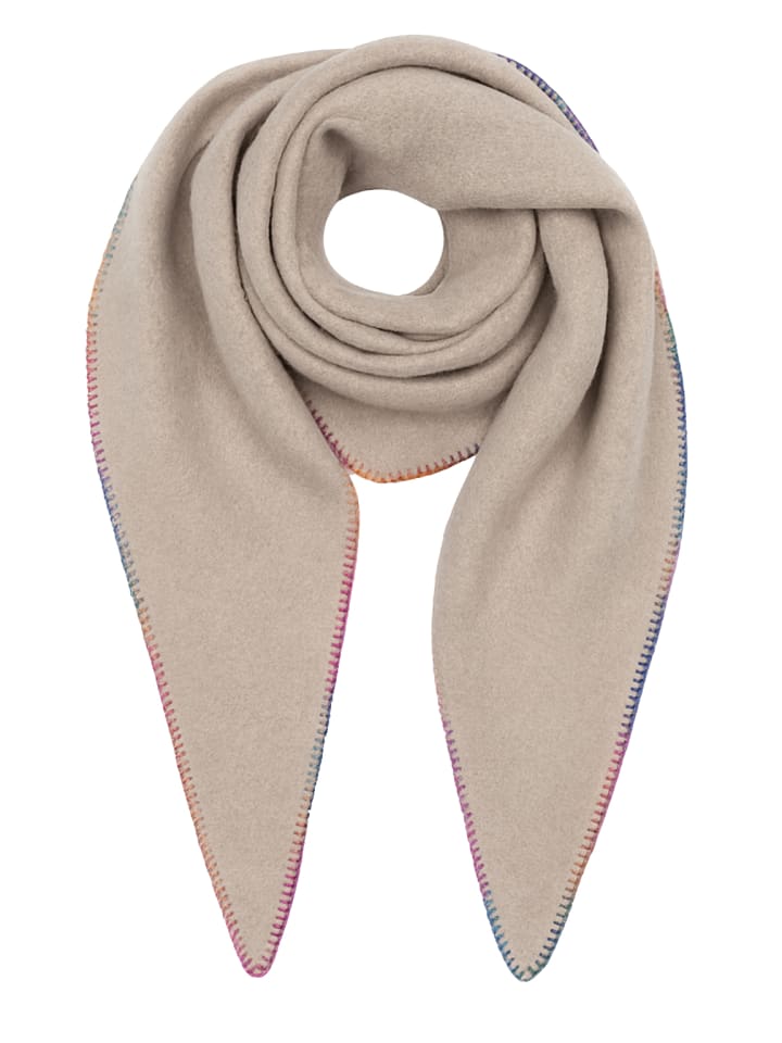 

Треугольный шарф с цветной декоративной строчкой по краю бежевого цвета. Faera