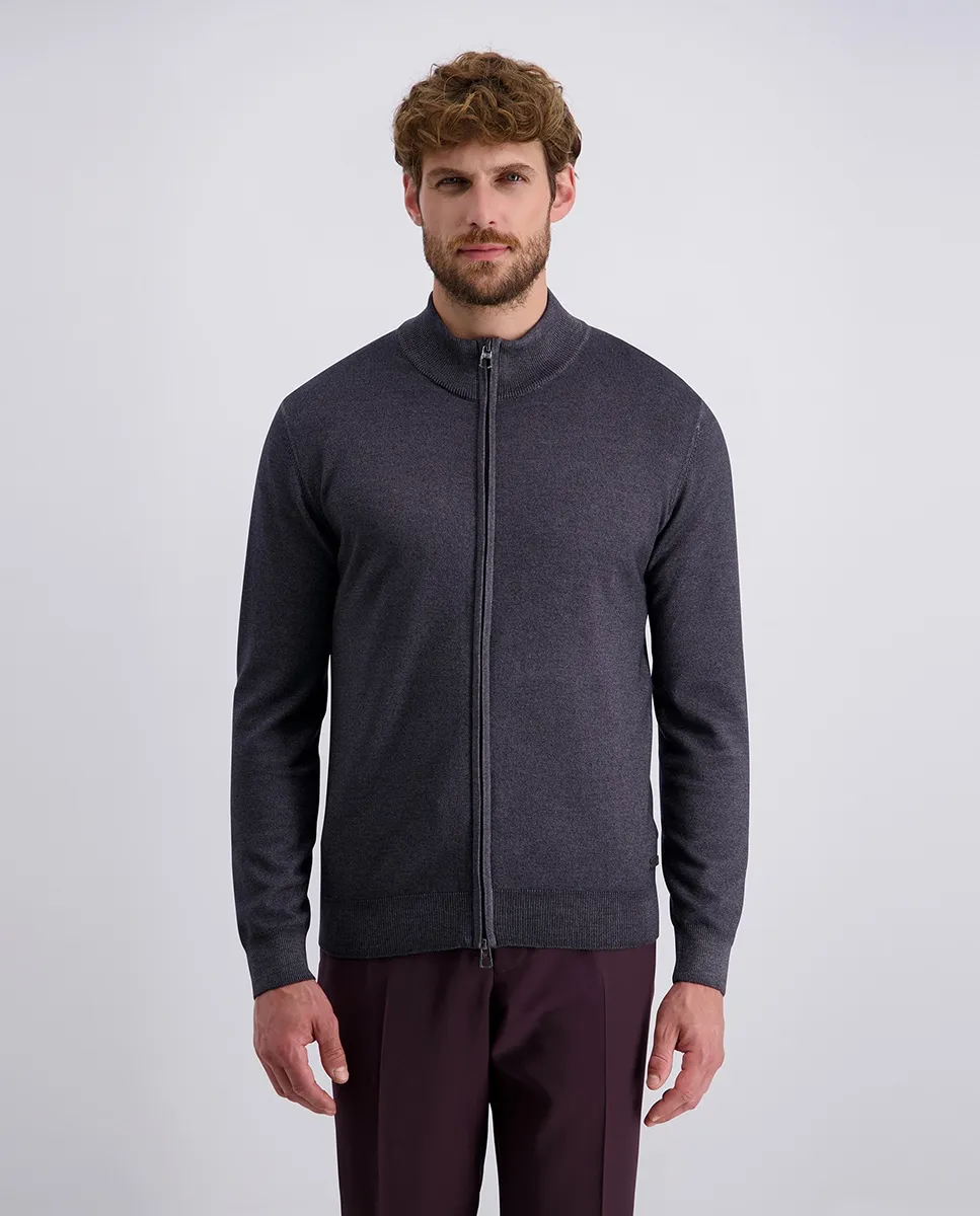 

Мужской кардиган на молнии из мериносовой шерсти синего денима Pierre Cardin, темно-серый