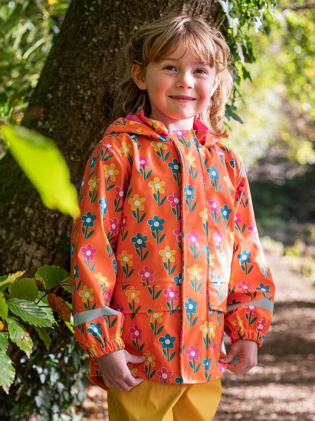 Детское пальто Puddle Buster с цветочным принтом Frugi, Orange/Multi — фото 2