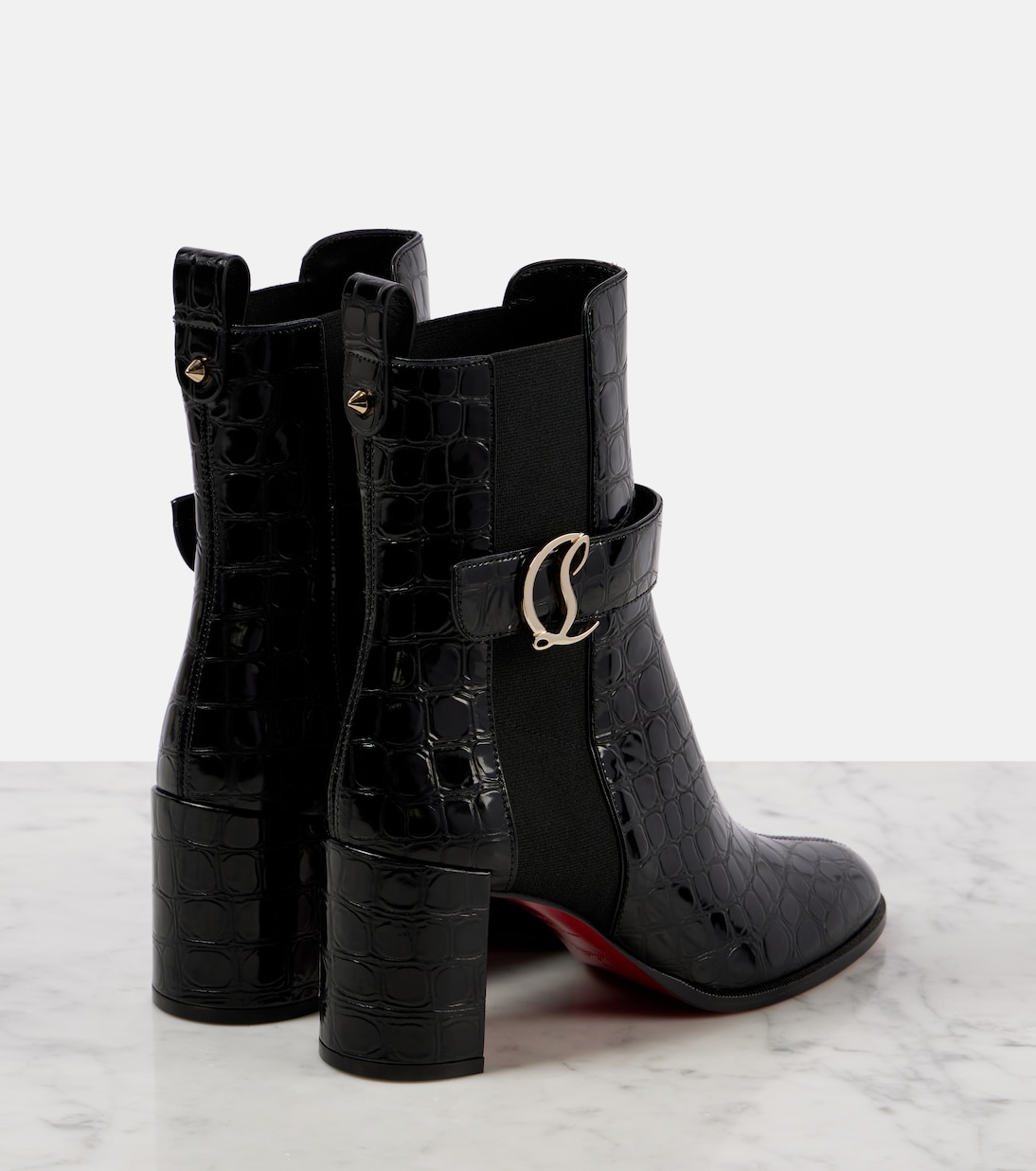 CL кожаные ботинки до щиколотки с эффектом крокодиловой кожи Christian Louboutin, черный — фото 3