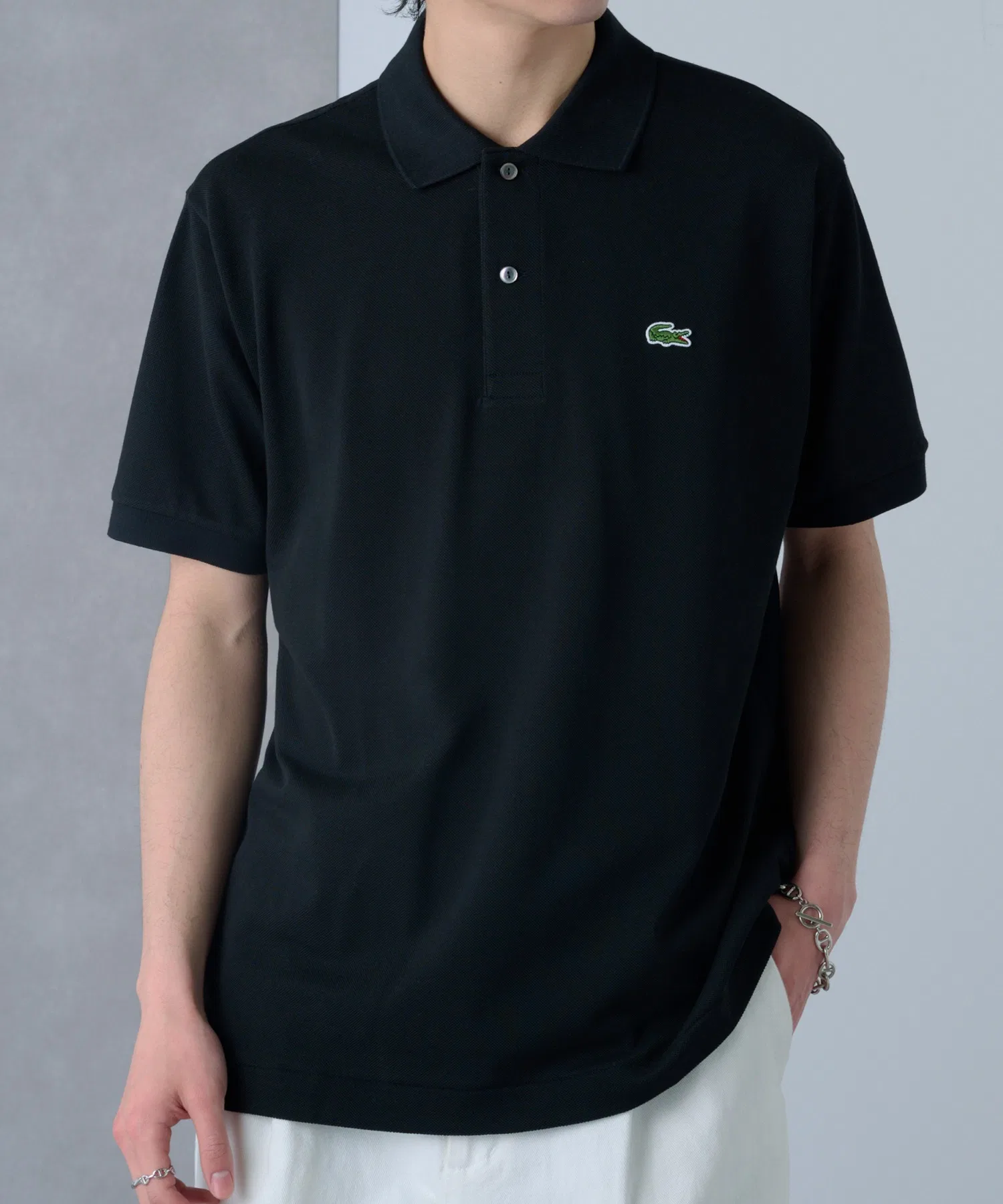 Поло Lacoste L1212, классический дизайн, однотонный — фото 4
