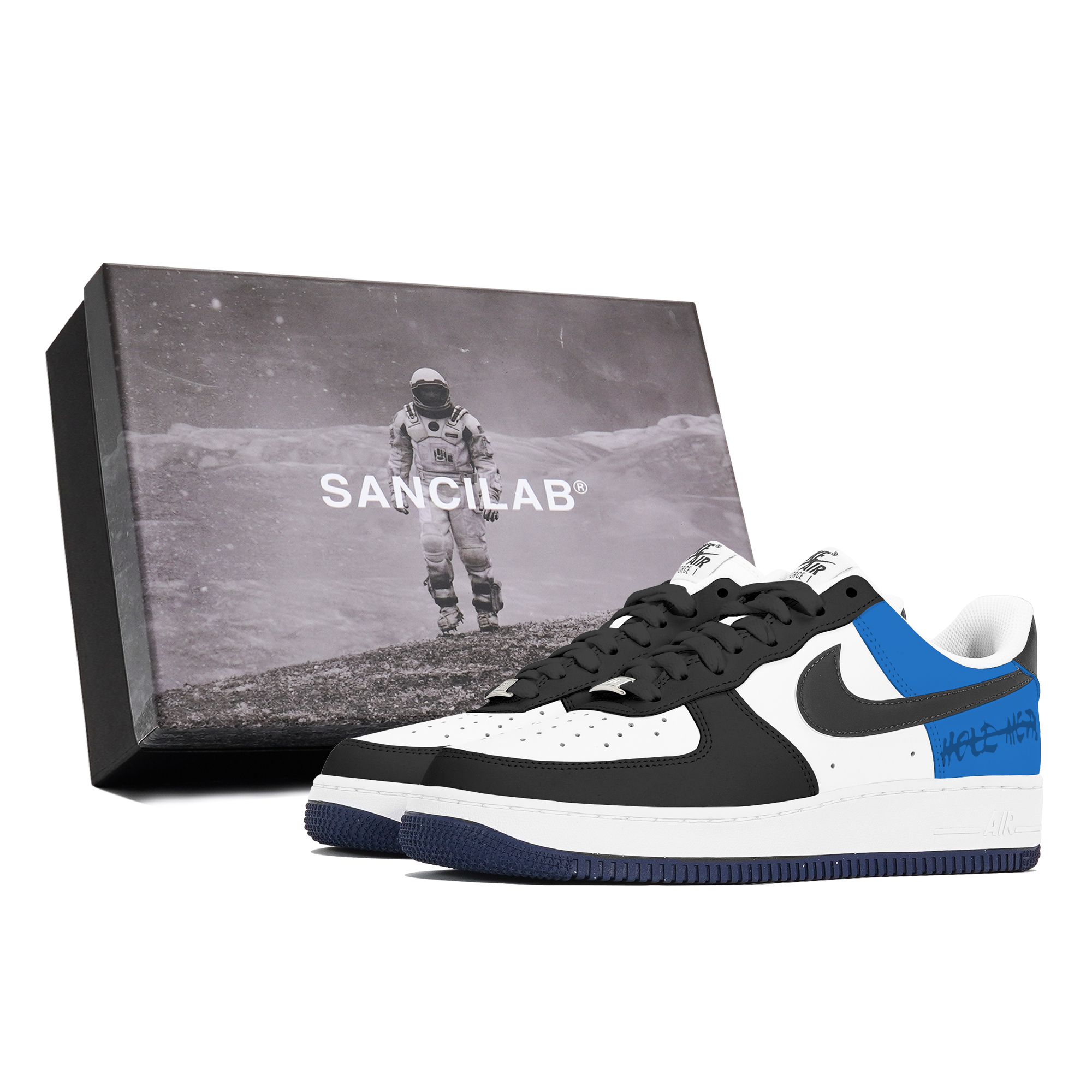 

Nike Легкие нескользящие низкие кроссовки для скейтбординга Air Force 1, мужские, черные, белые, синие