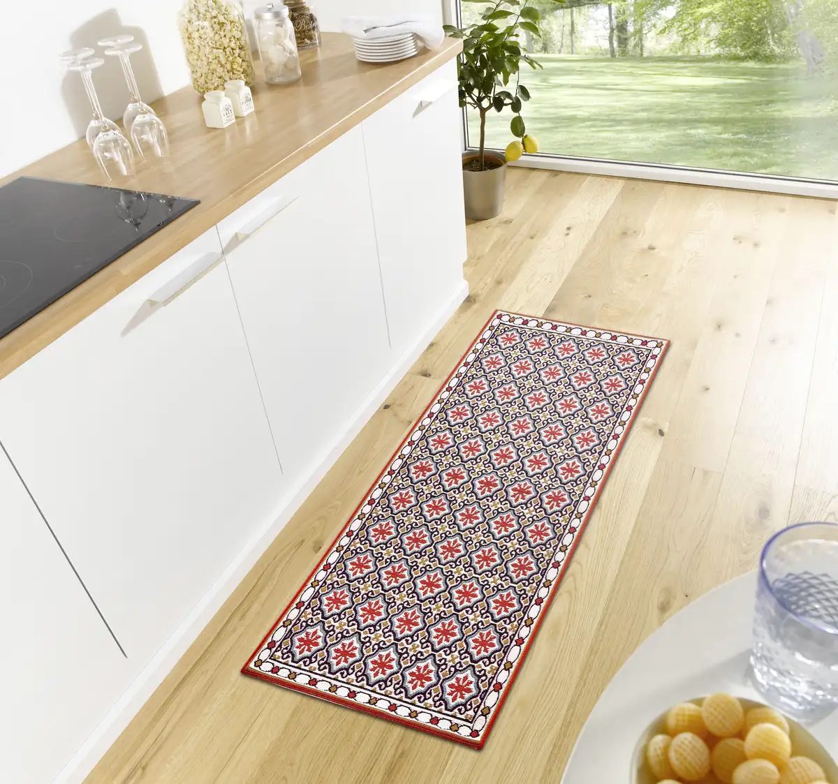 

HANSE Home бегун "Ретро", прямоугольный, износостойкий, простой в уходе, прочный, противоскользящий, для кухни, прихожей 75х150 см, красный