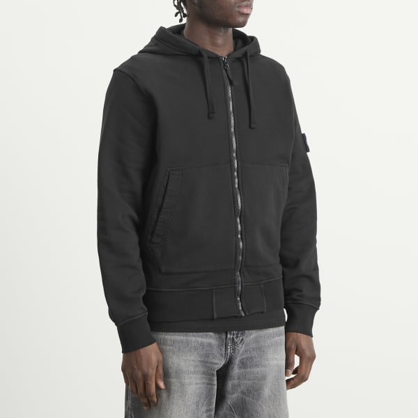 Худи на молнии, окрашенное в готовом виде Stone Island, черный — фото 2