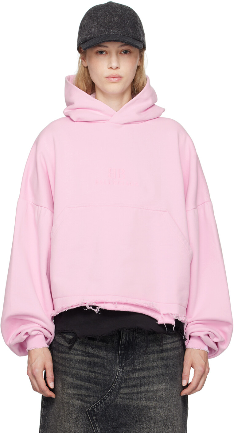 

Розовая толстовка с капюшоном с эффектом потертости Balenciaga
