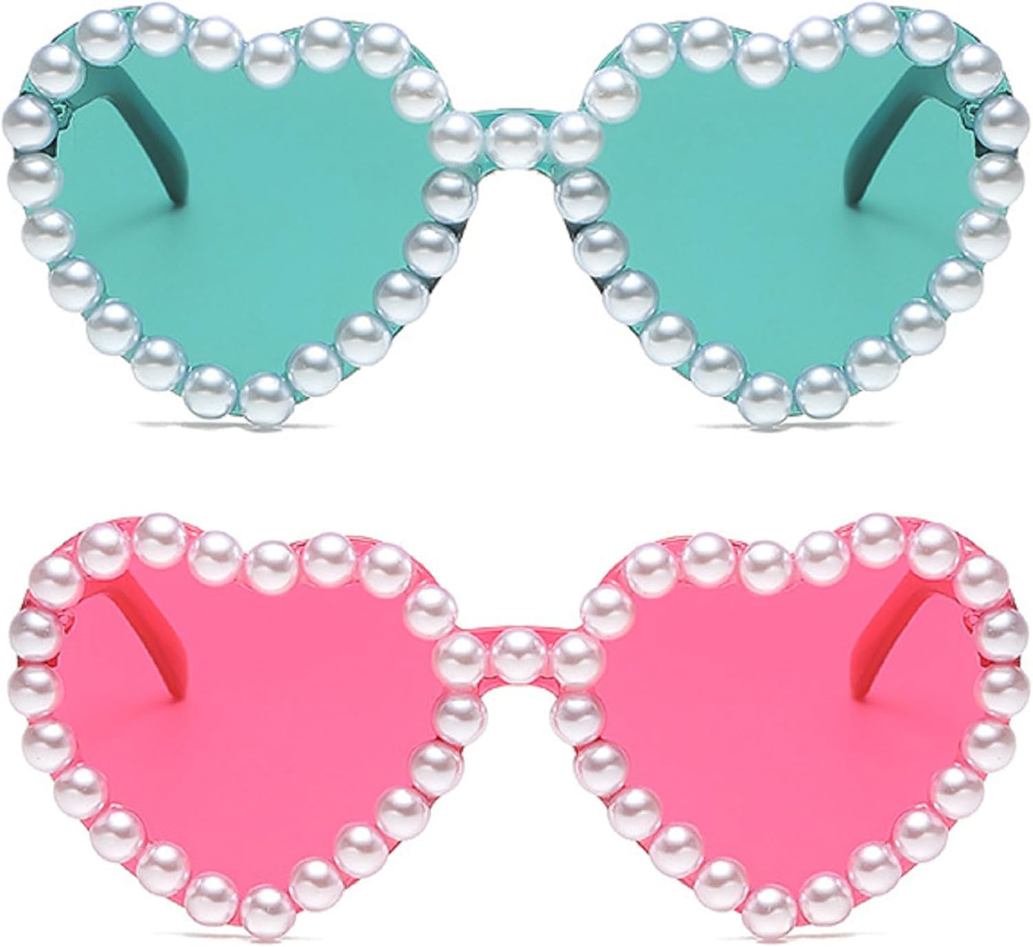 

Милые солнцезащитные очки в форме сердца для женщин, ретро-винтажные, с жемчужными блестками, идеально подойдут для рейв-вечеринки или свадебного декора mincl, 2pc-green&rose