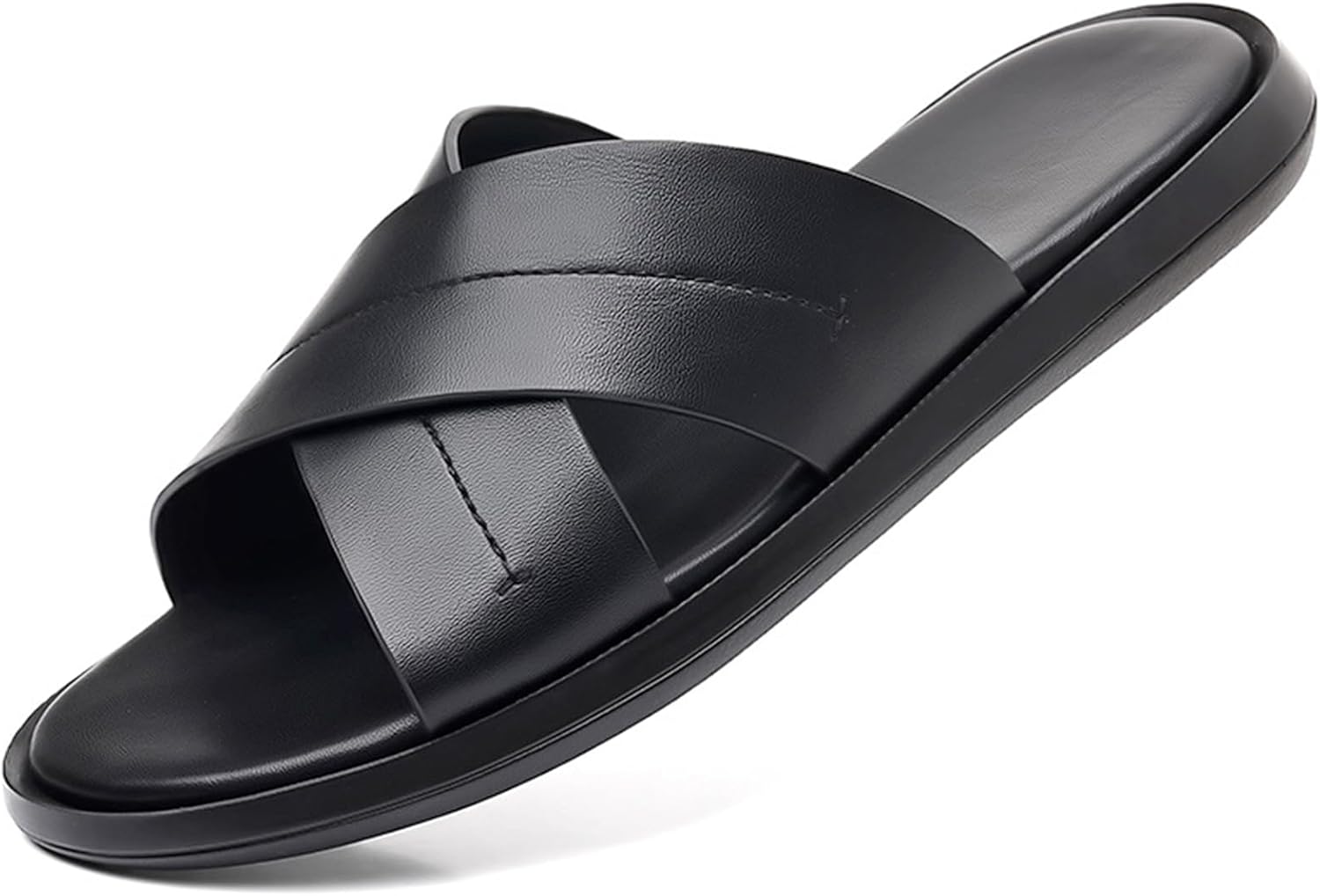 

Мужские кожаные шлепанцы с перекрестными ремешками, удобные, мягкая подошва, противоскользящие, для дома и улицы, для повседневной носки летом Bangteuo, мультиколор