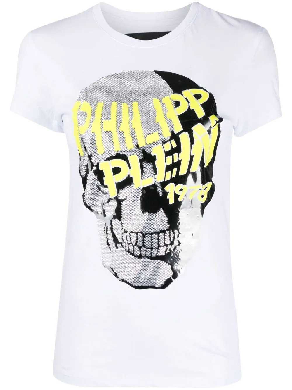 

Футболка с V-образным вырезом и декором Skull Philipp Plein, белый