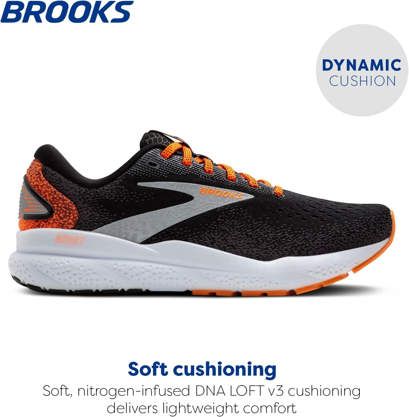 Мужские нейтральные беговые кроссовки Brooks Ghost 16, белый/черный/оранжевый — фото 2