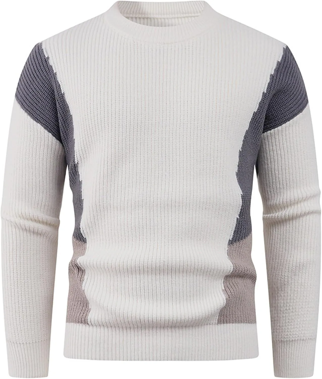 Свитер для мужчин Slim Fit с длинным рукавом, цветной блок, теплый, ребристый, легкий — фото 2