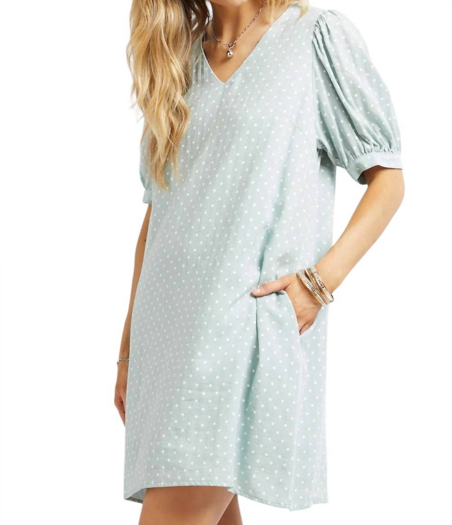 

Платье в горошек пыльно-голубого цвета DAVI & DANI