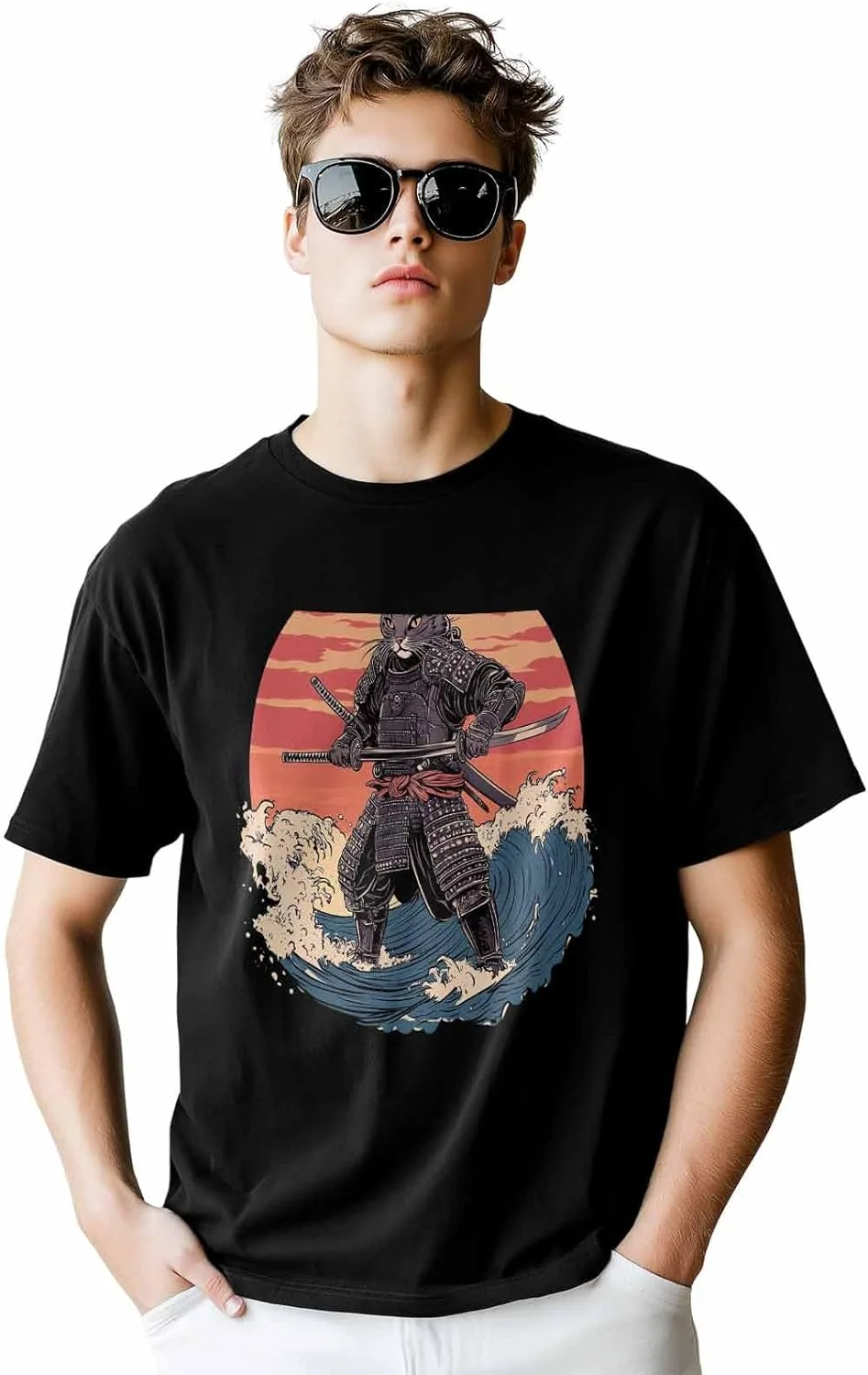 

Мужская футболка с коротким рукавом, Funny Cat, мягкий хлопок, японский принт ZOE STORE