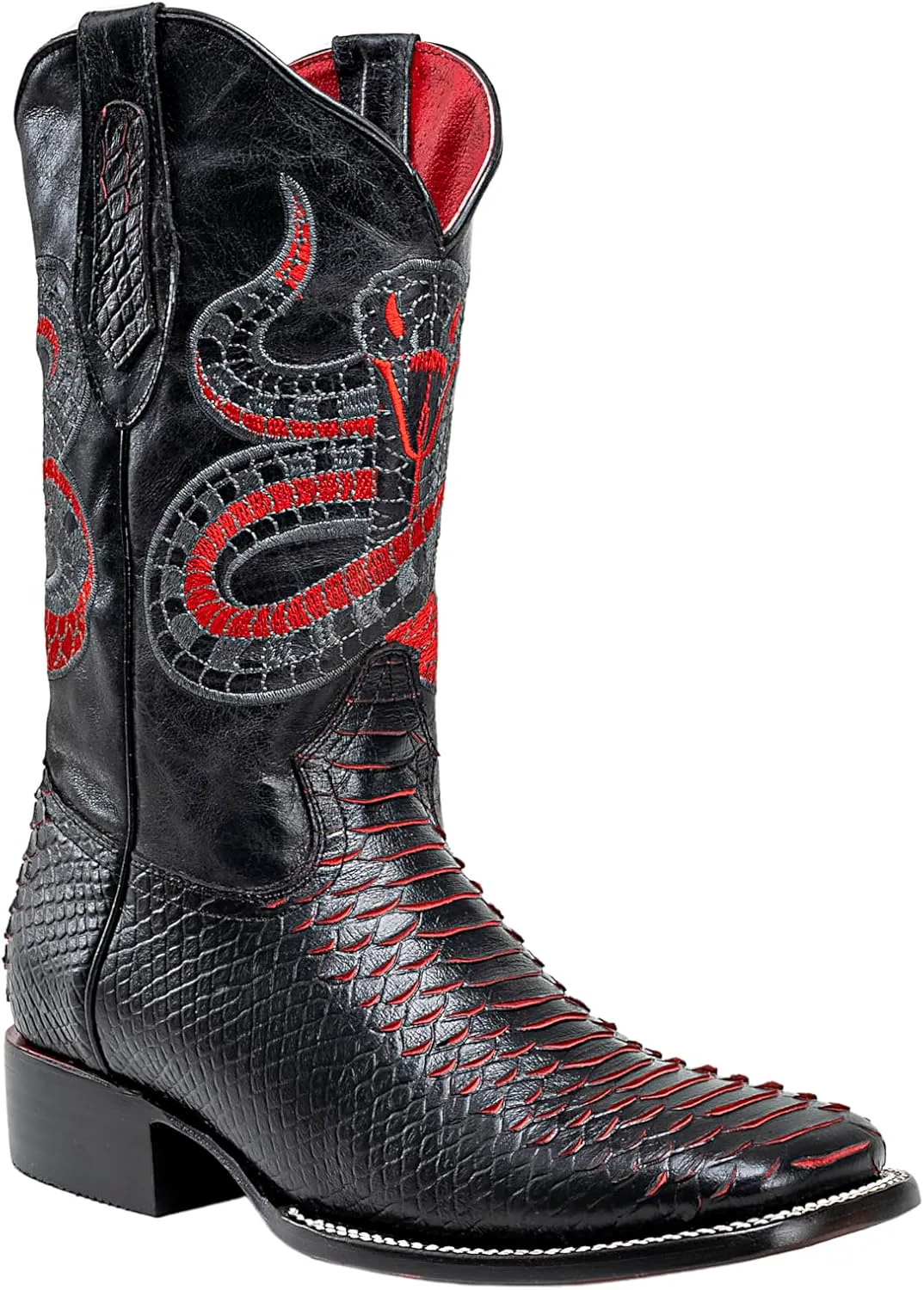 Мужские западные сапоги Joe Boots с экзотическим рисунком из питоновой кожи: ковбойские сапоги с квадратным носком, родео, двухцветные Joe Exclusive, красный — фото 3