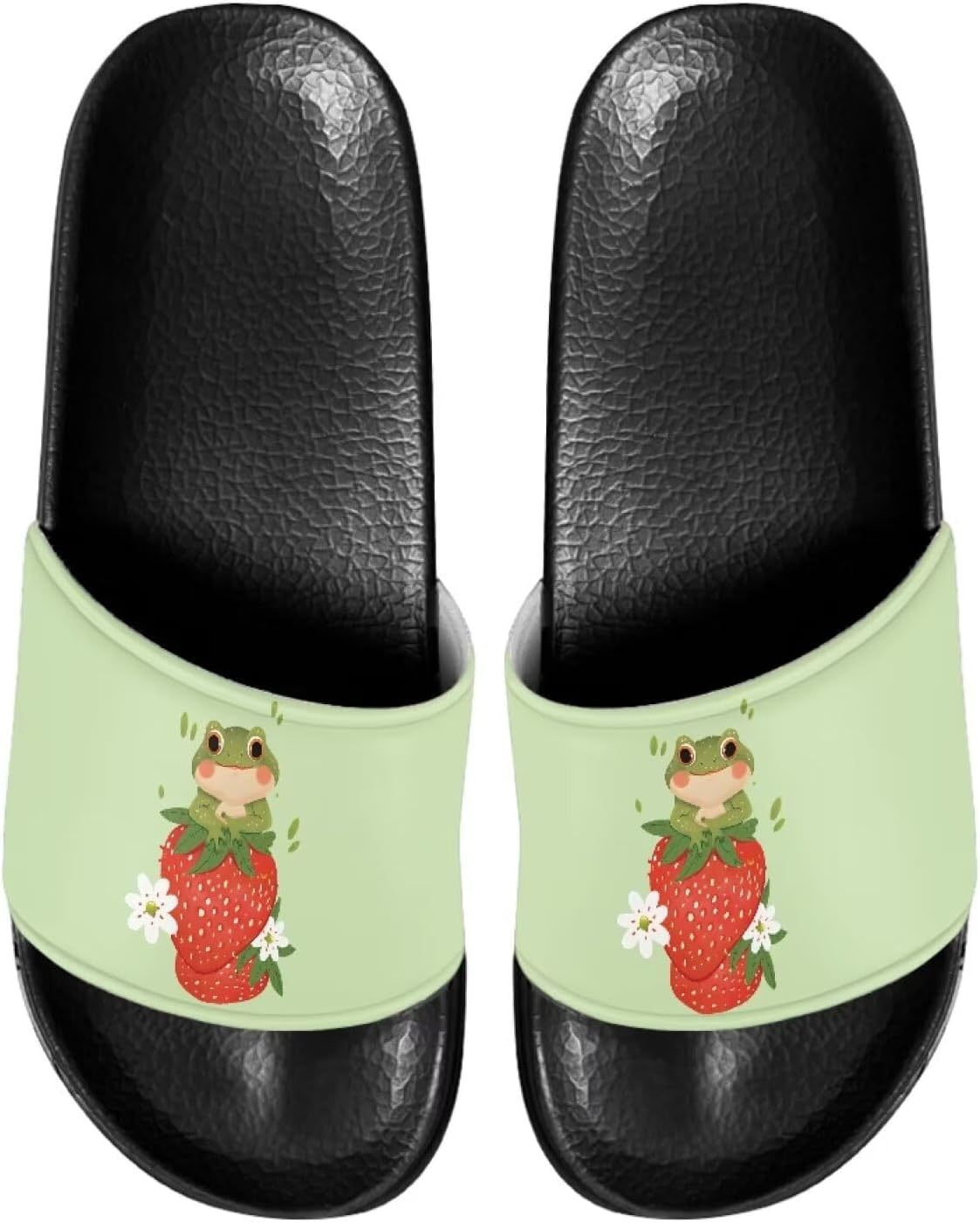 

Сланцы для женщин на плоской подошве с открытым носком, удобные пляжные сандалии, тапочки Judentidos, Funny Frog Strawberry