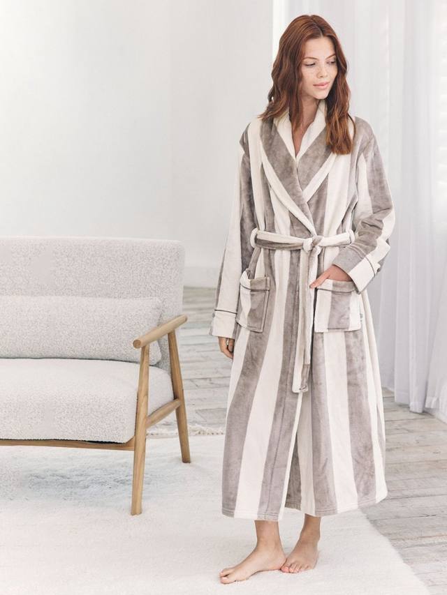 

Длинный халат в полоску из флиса Chelsea Peers, Taupe