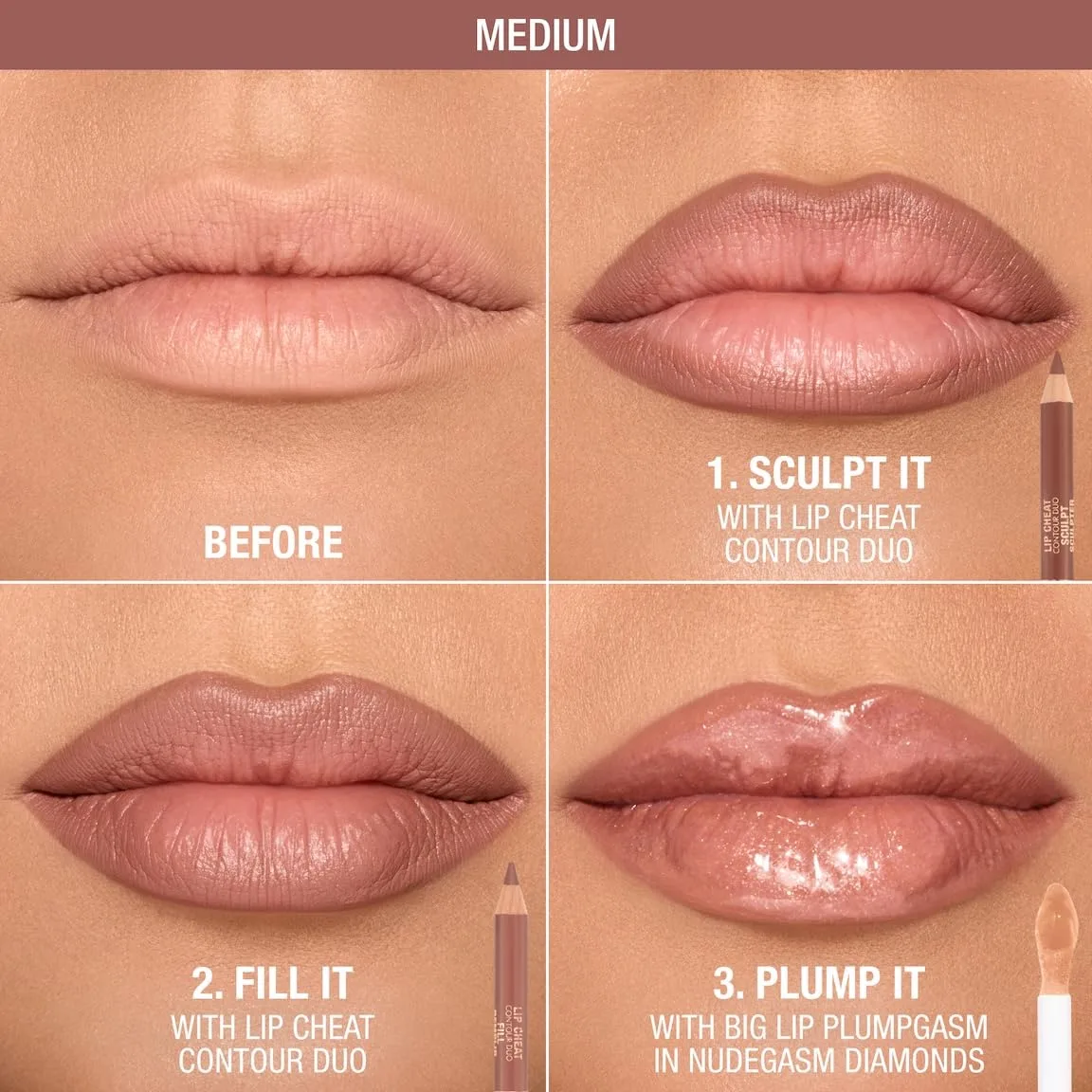 Charlotte Tilbury Lip Cheat Contour Duo - Двусторонний карандаш для контурирования губ, позволяющий создавать силуэт и заполнять контур для легкого контурирования - Предотвращает растекание помады, Medium - Sculpt: Neutral Cool Taupe / Fill: War... — фото 2