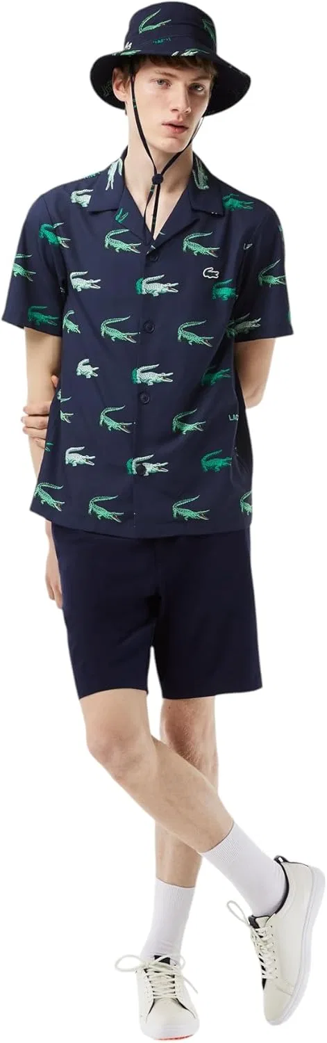 Рубашка для гольфа Lacoste мужская с коротким рукавом и принтом — фото 4
