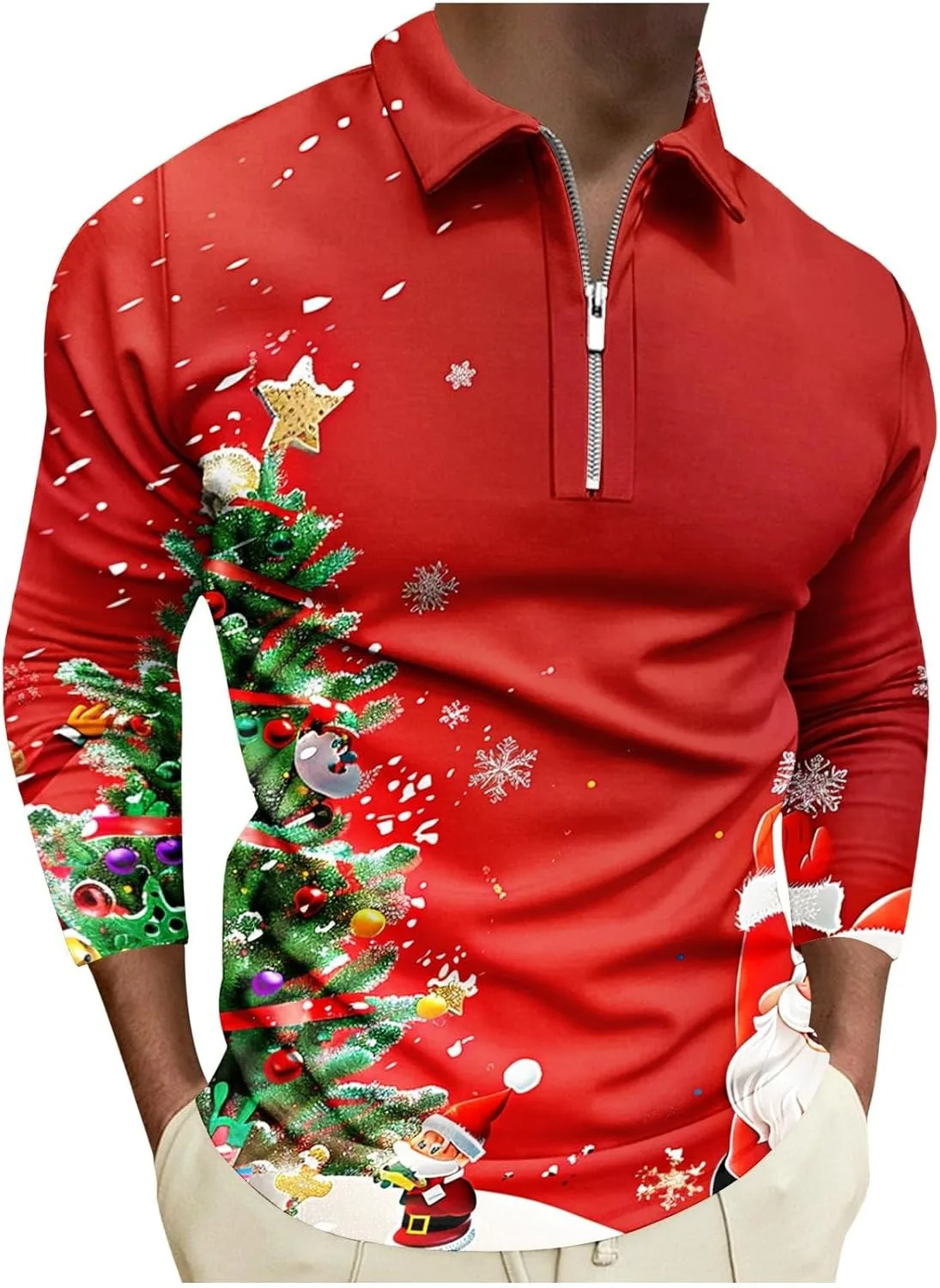 

Мужская футболка Ugly Christmas с длинным рукавом и молнией 1/4