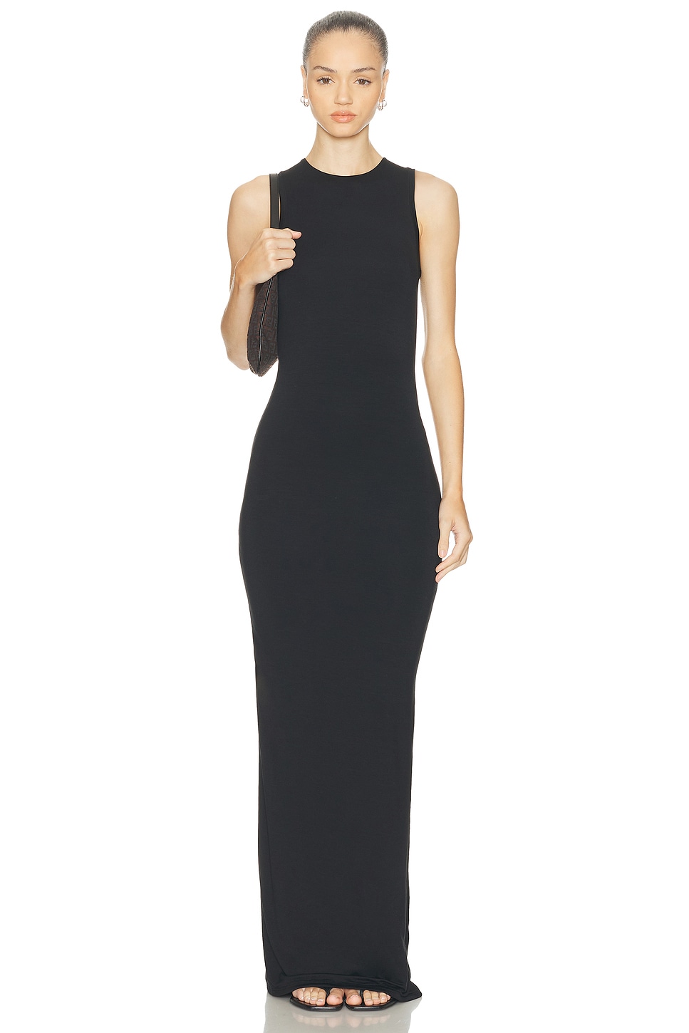 

Sleeveless Crewneck Soft Jersey Длинное платье Eterne, Black