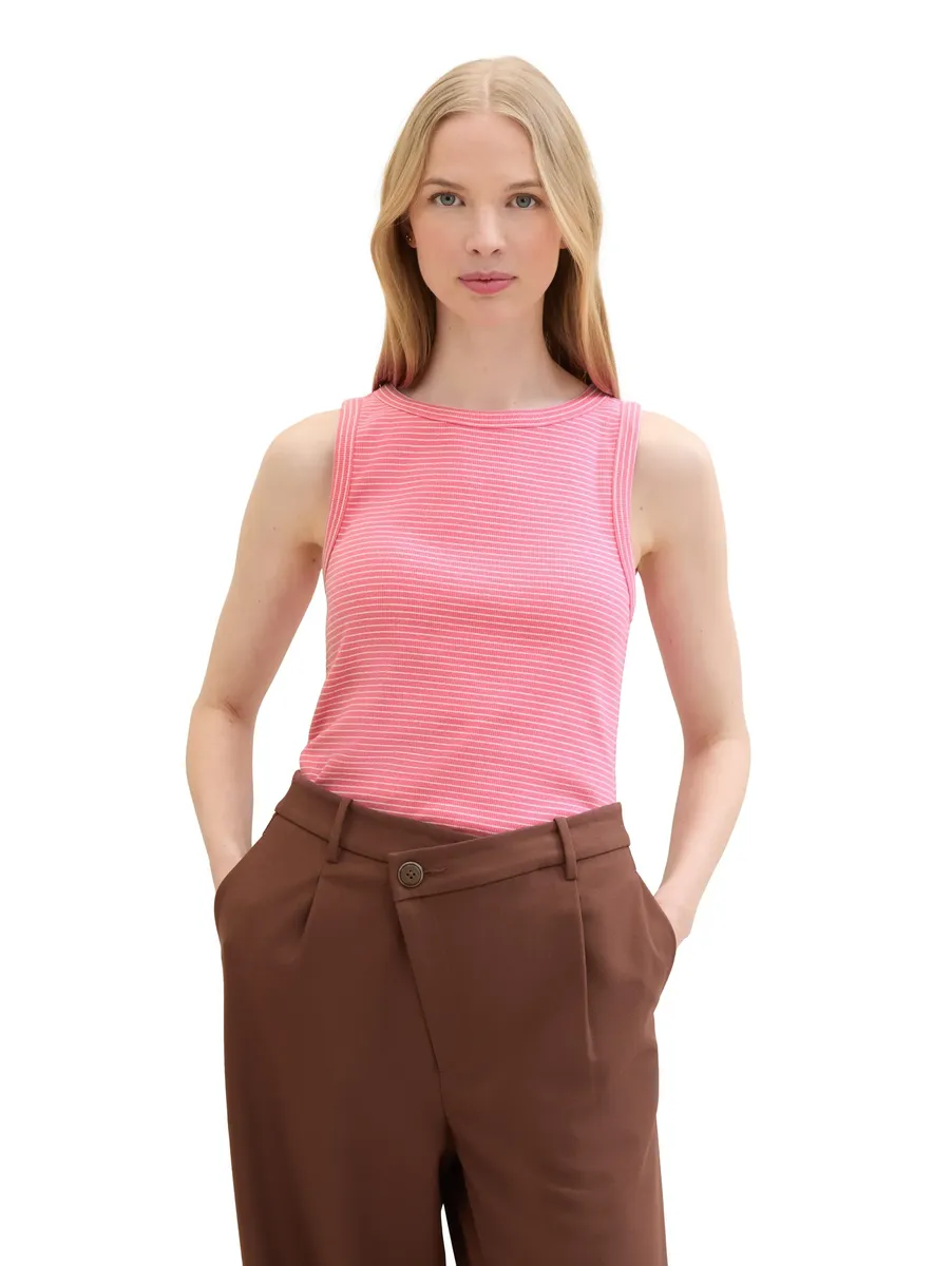 

Майка в рубчик TOM TAILOR с рельефной структурой и круглым вырезом, цвет Pink Offwhite Stripe