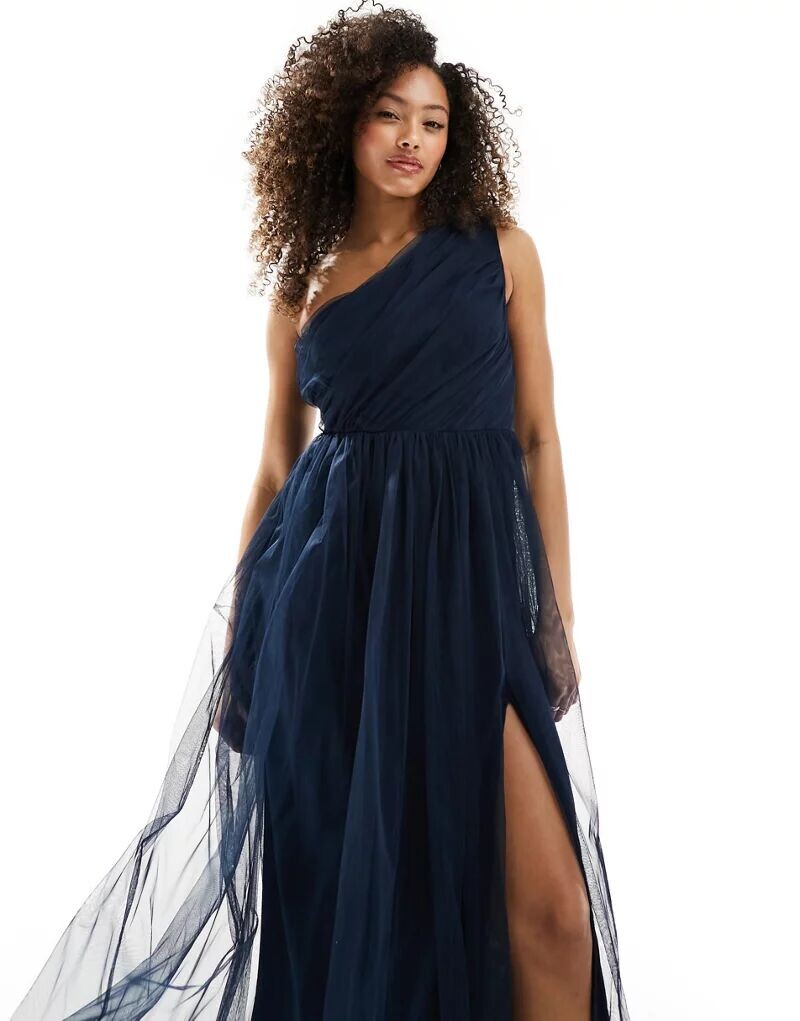 

Темно-синее платье макси на одно плечо из тюля Anaya Bridesmaid