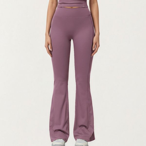 

Женские спортивные брюки с высокой талией и расклешенными штанинами из гладкой эластичной ткани Anna-Kaci, Mauve Pink