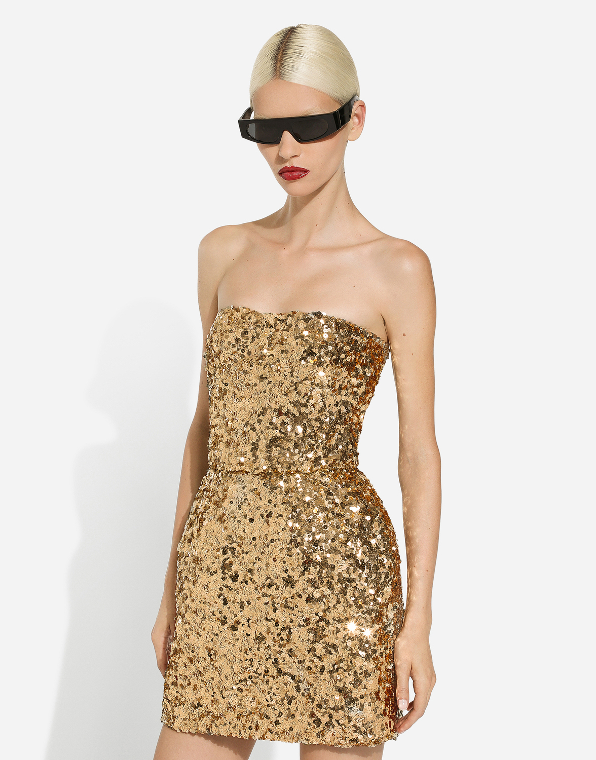 Платье Dolce & Gabbana Short Strapless With Sequins, золото — фото 4